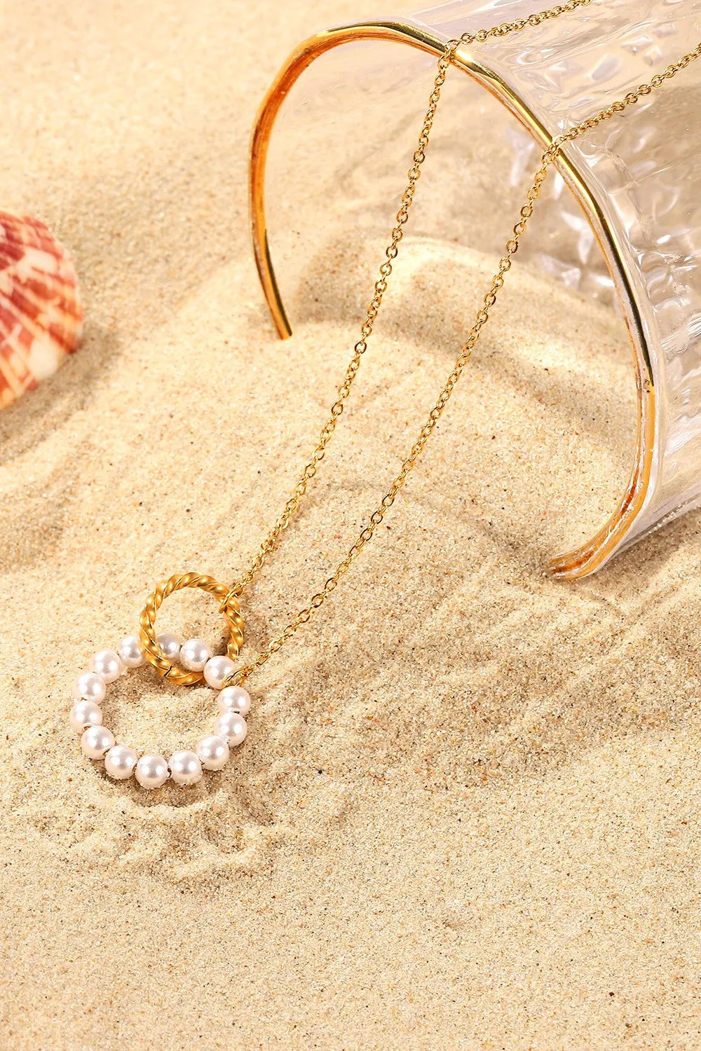 Pearl Hoop Link Pendant Necklace, image 5