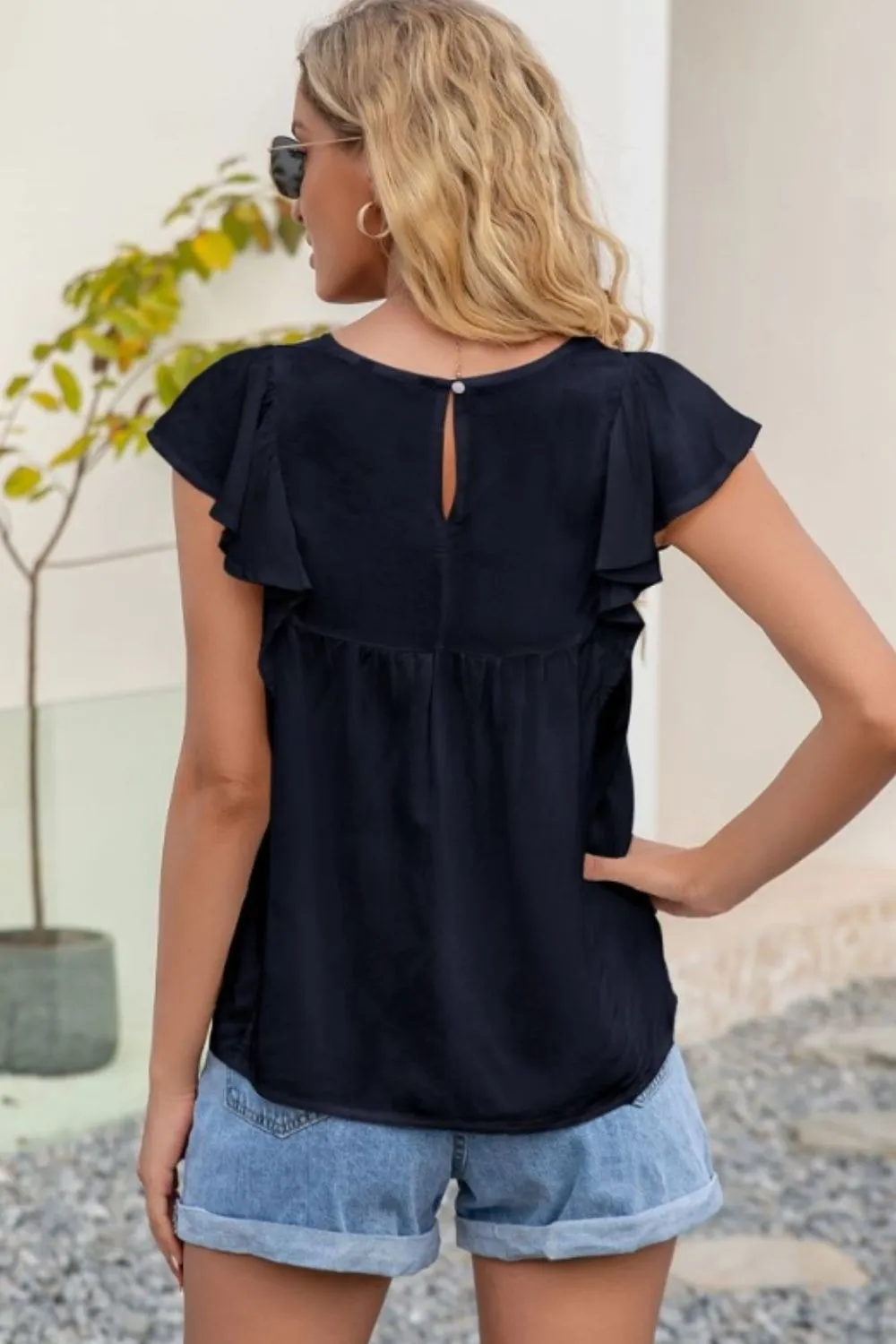 Contrast Print Butterfly Sleeve Top, image 11