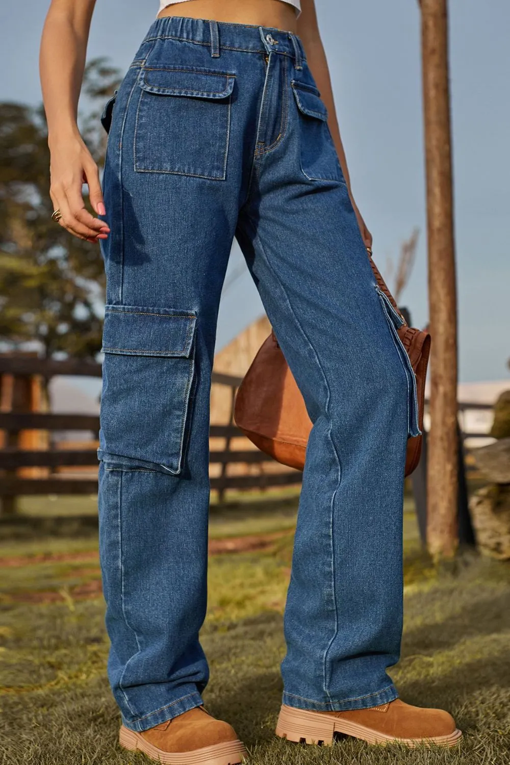 Loose Fit Long Jeans with Pockets, image 3