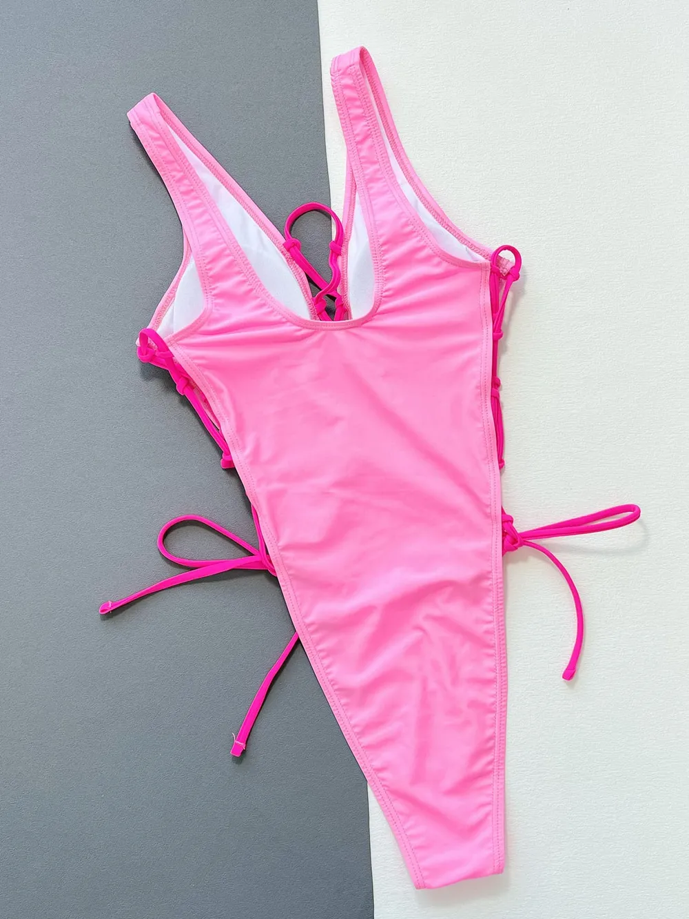 Lace-Up Deep V Sleeveless One-Piece Swimsuit, image 2