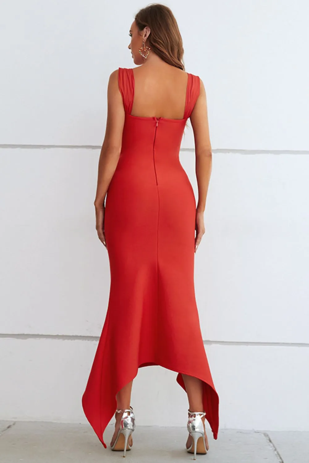 Ruched Sweetheart Neck Hem Detail Dress, image 2