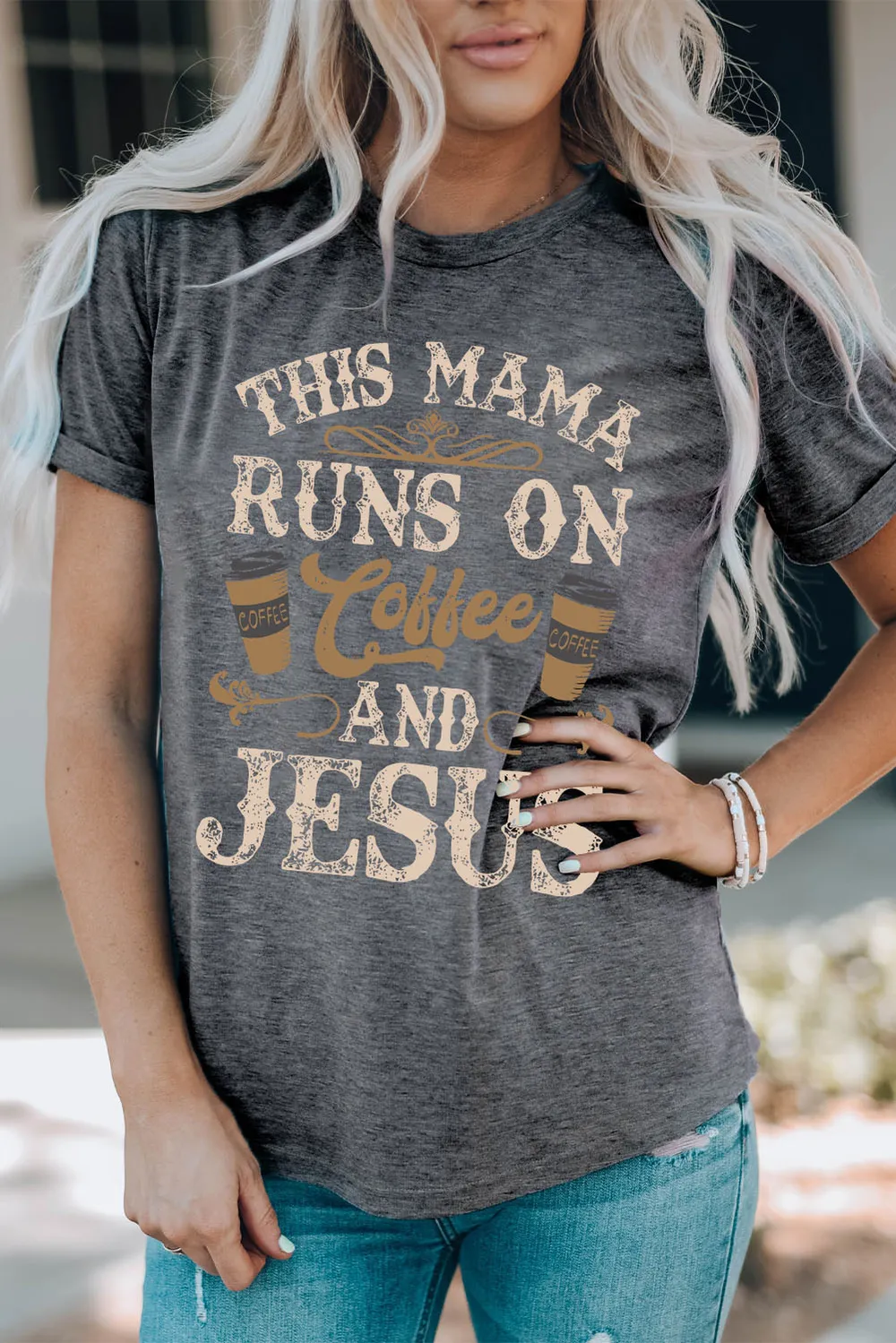 Slogan Graphic Round Neck Tee, image 3