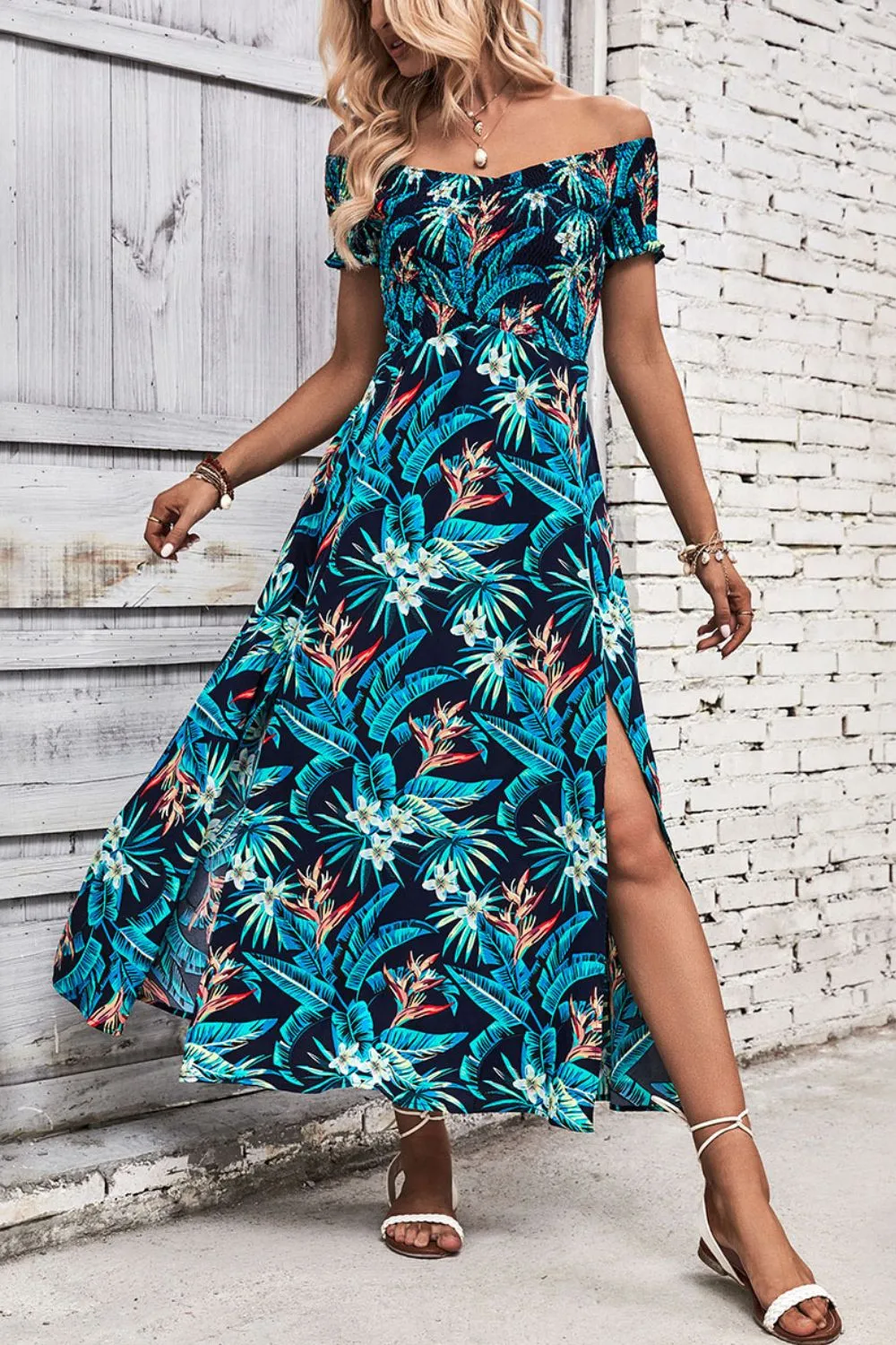 Floral Off-Shoulder Slit Dress, image 2