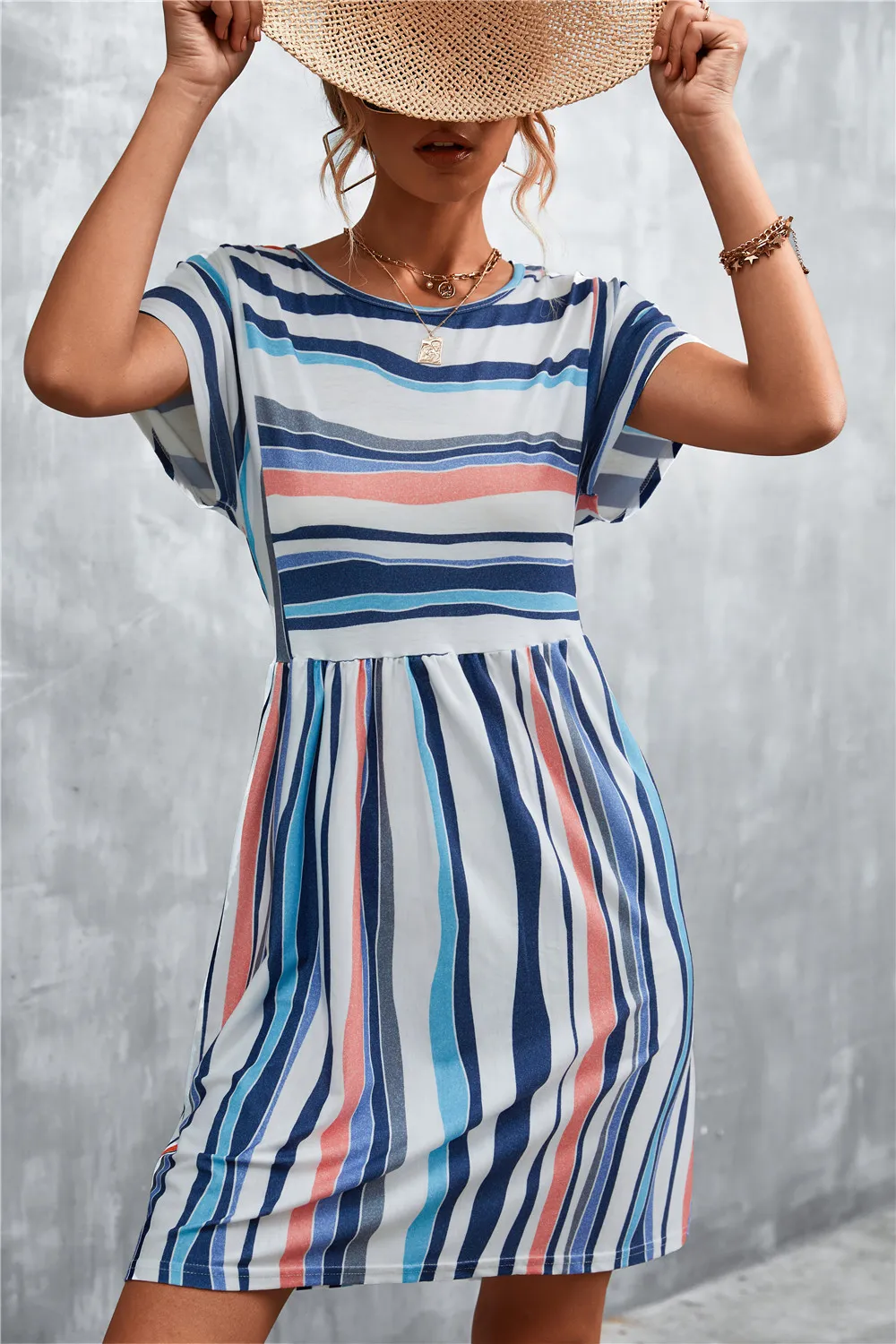 Striped Round Neck Dress, image 3