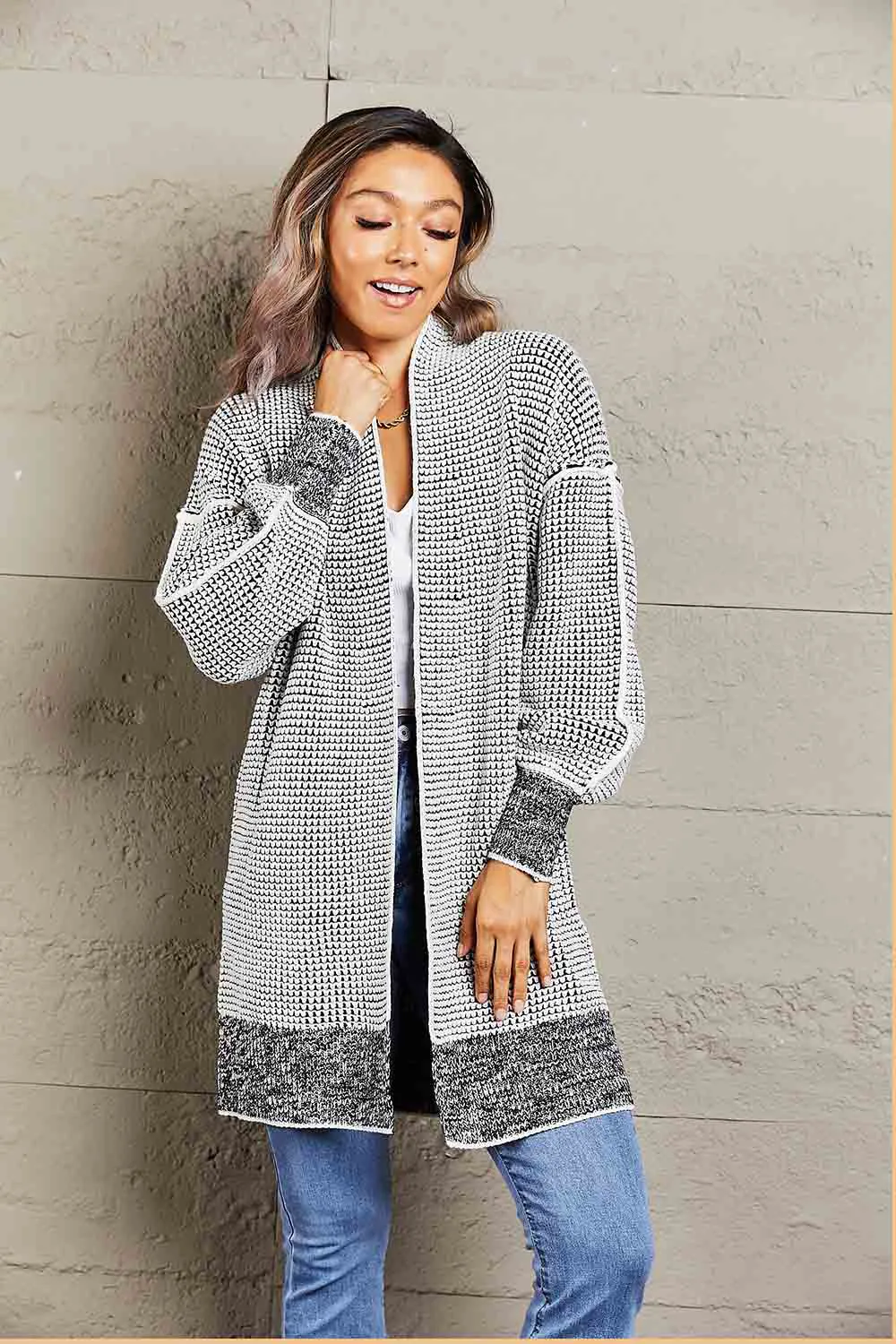 Heathered Open Front Longline Cardigan, image 2