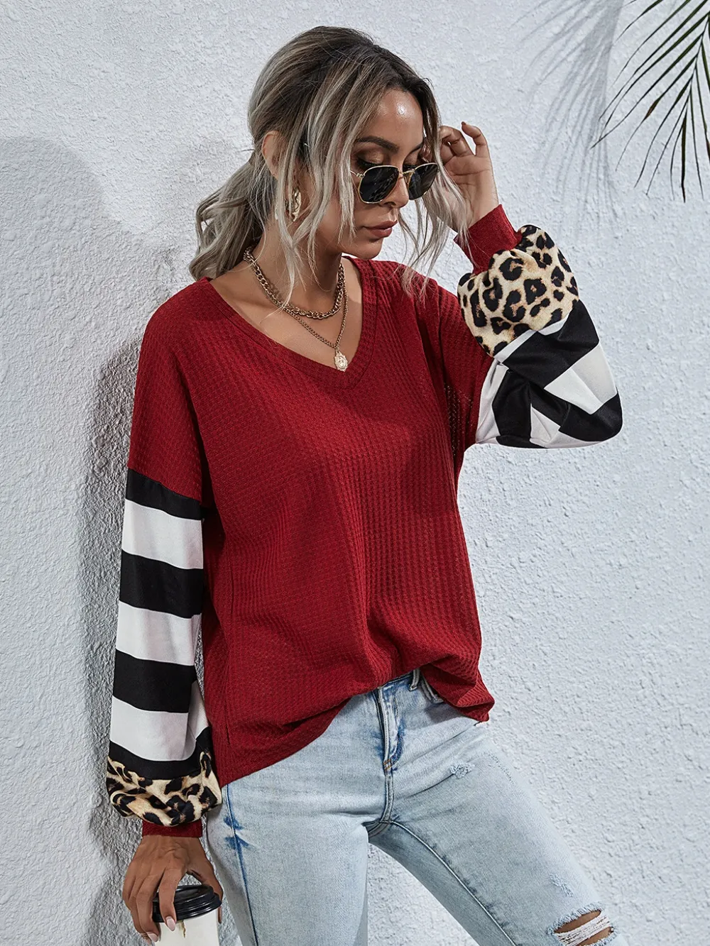 Leopard Striped Waffle-Knit Top, image 4