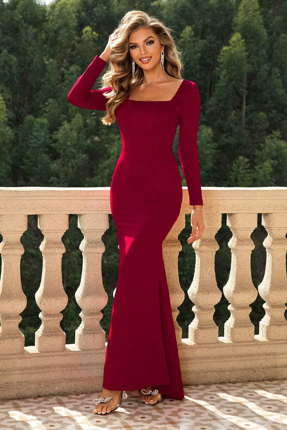 Square Neck Long Sleeve Dress, image 3