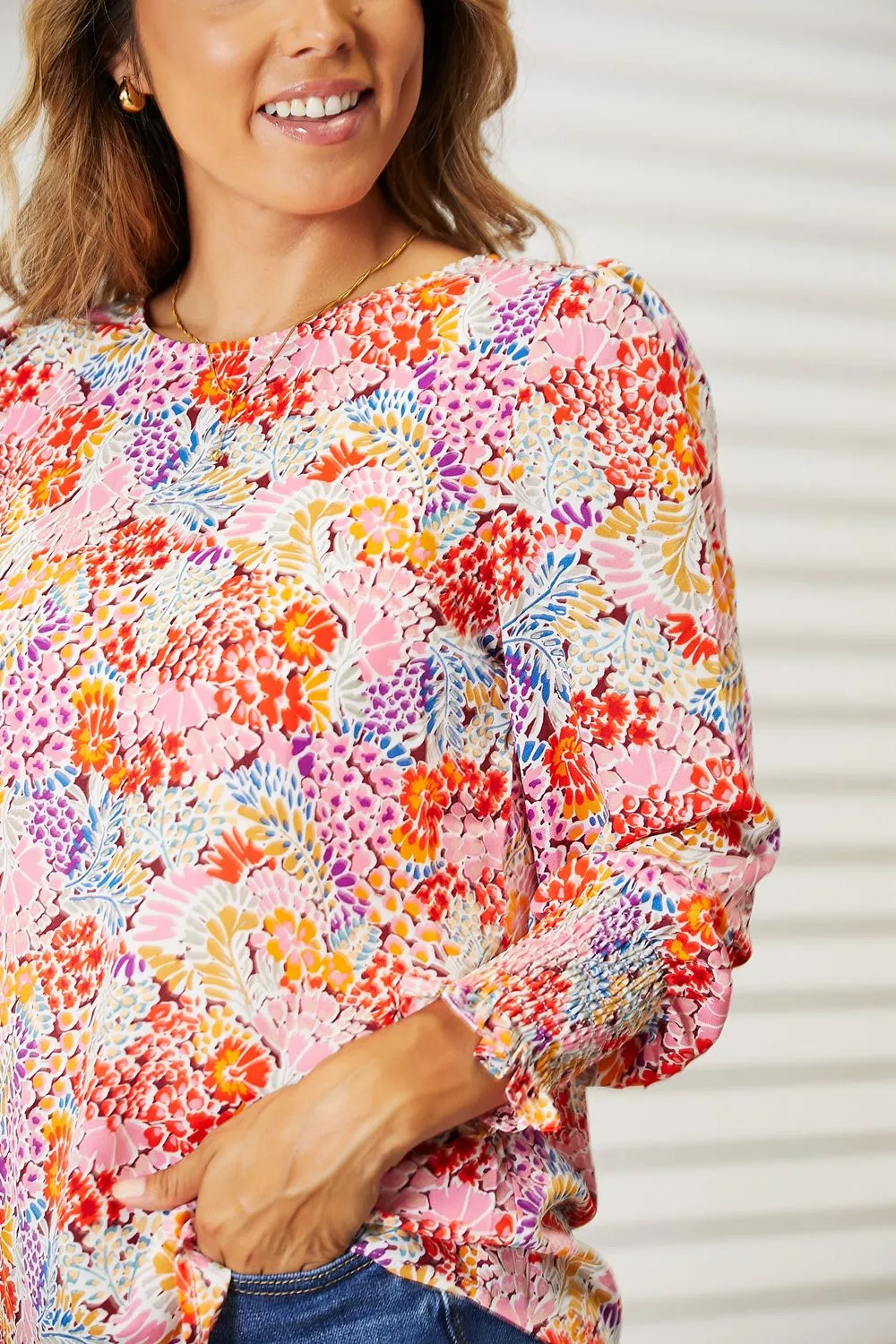 Floral Print Long Puff Sleeve Blouse, image 2