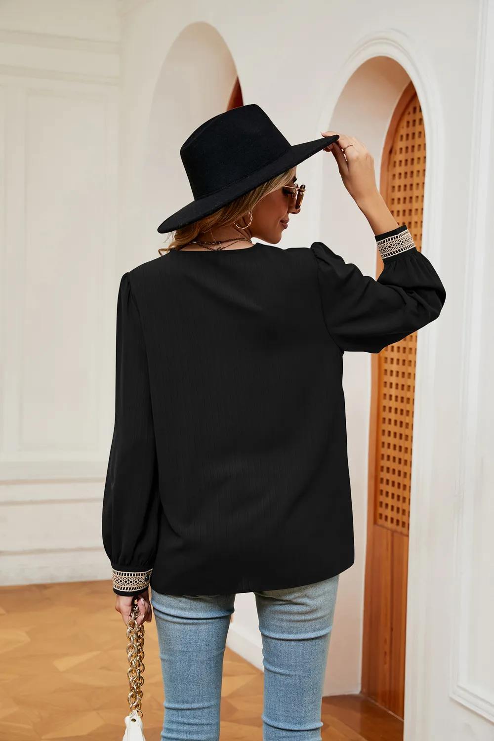 Contrast Puff Sleeve Blouse, image 12