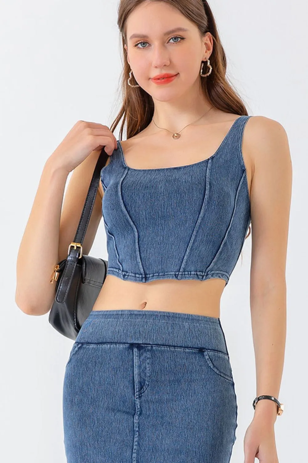 Seam Detail Cropped Denim Tank, image 10