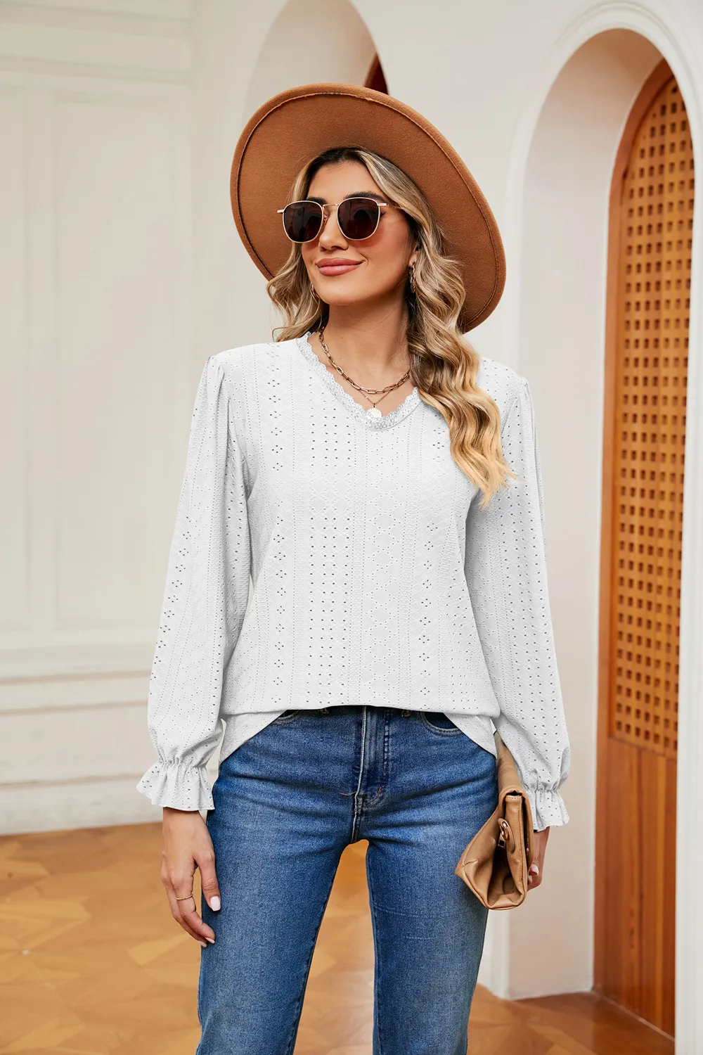 V-Neck Flounce Sleeve Blouse, image 6