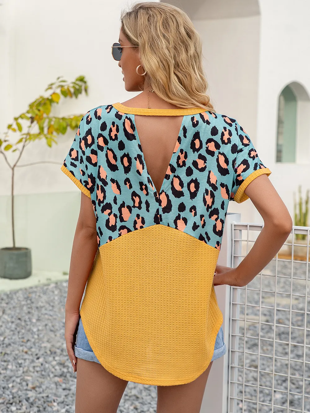 Leopard Waffle-Knit Short Sleeve Top, image 16