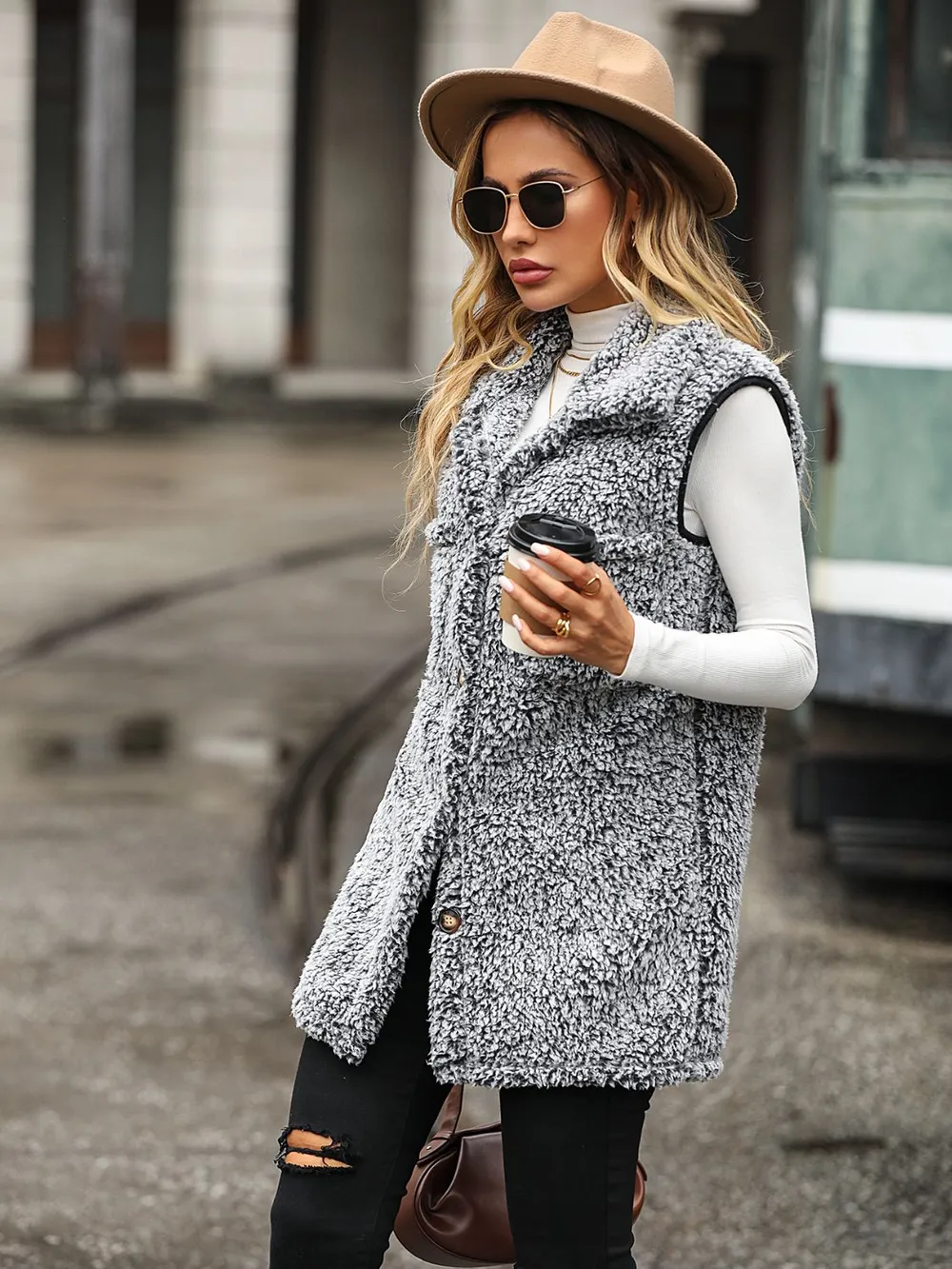 Full Size Button Down Collared Neck Vest, image 6