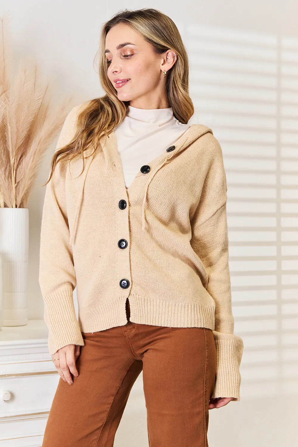 Button-Down Long Sleeve Hooded Sweater, image 2
