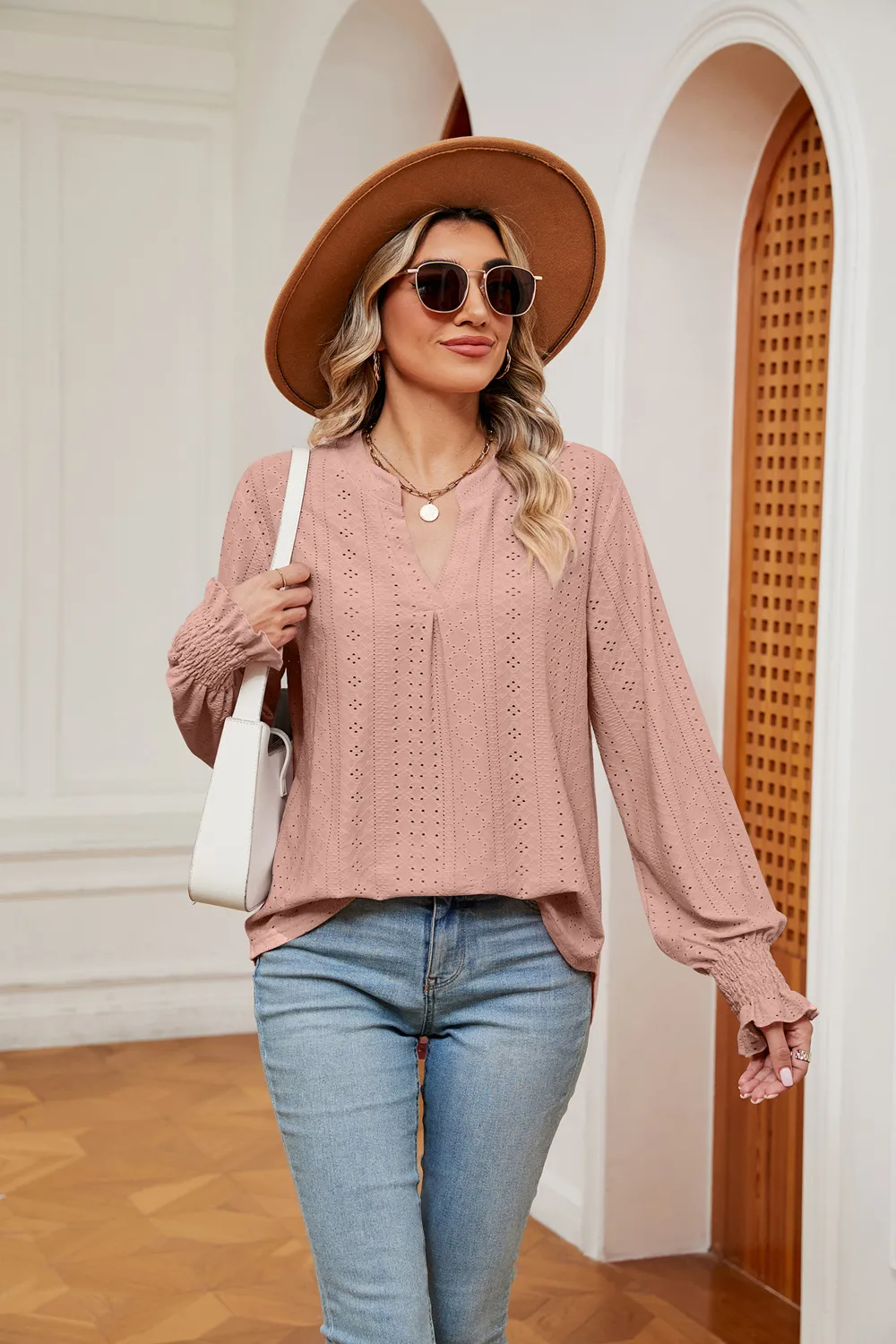 Notched Neck Flounce Sleeve Blouse, image 23