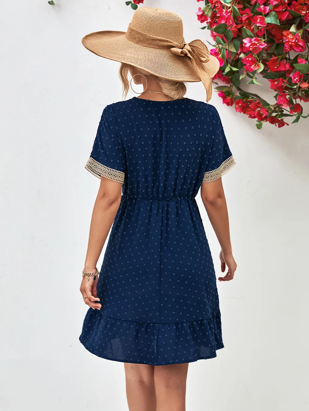 Contrast V-Neck Short Sleeve Mini Dress, image 2
