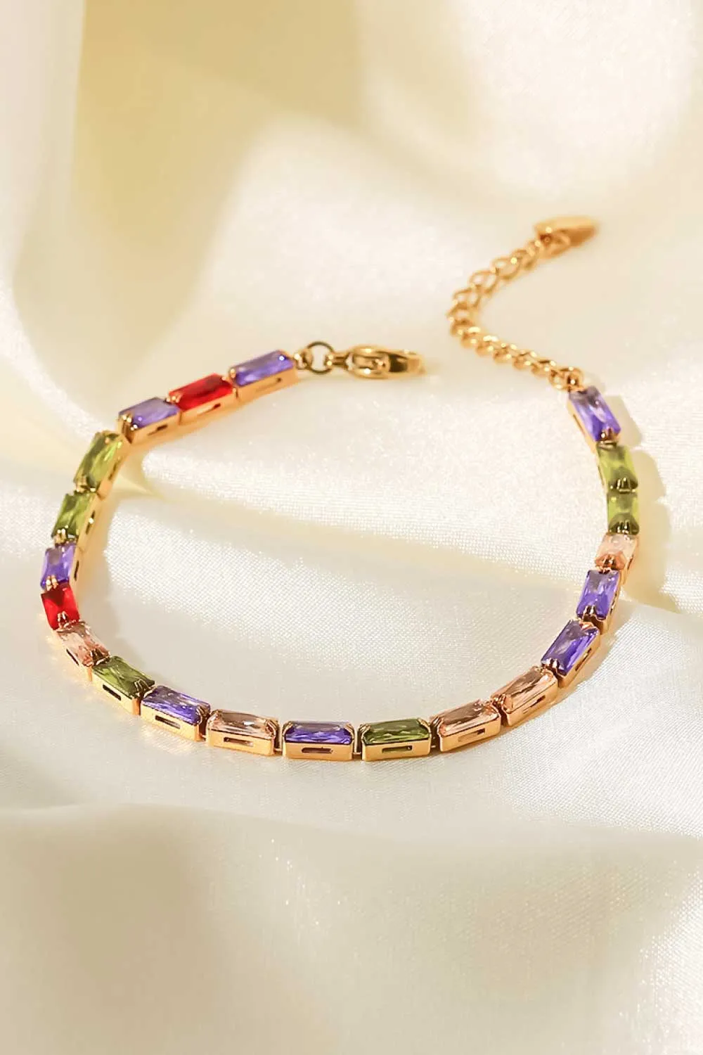 18K Gold Plated Multicolored Cubic Zirconia Bracelet, image 4
