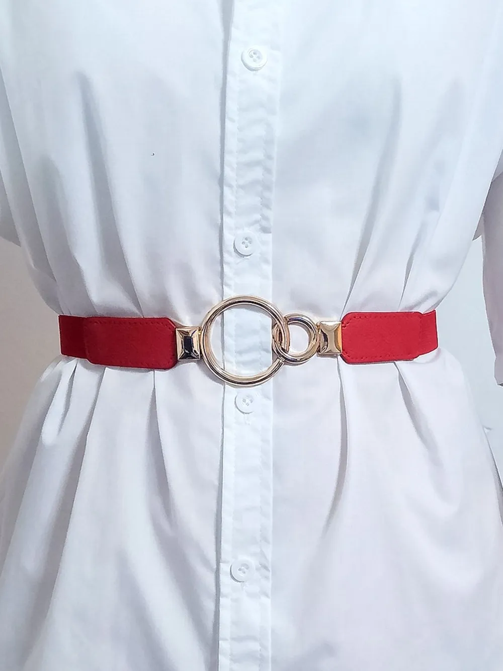Double Ring Buckle Elastic PU Belt, image 2