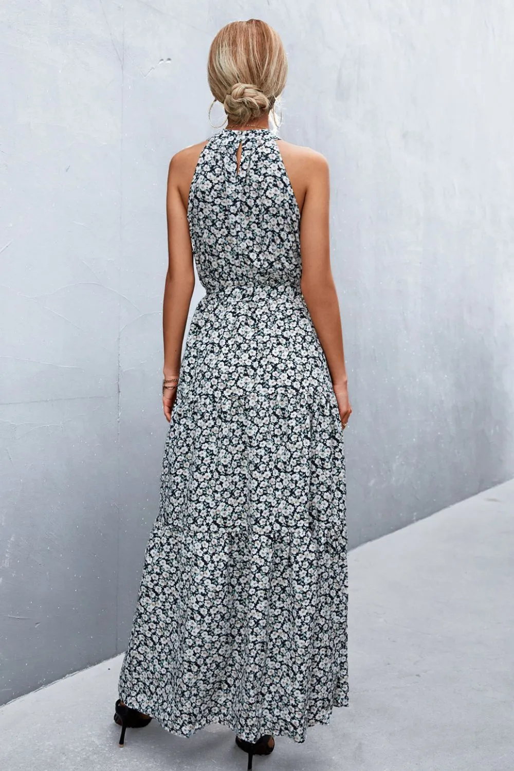 Printed Sleeveless Tie Waist Maxi Dress, image 3