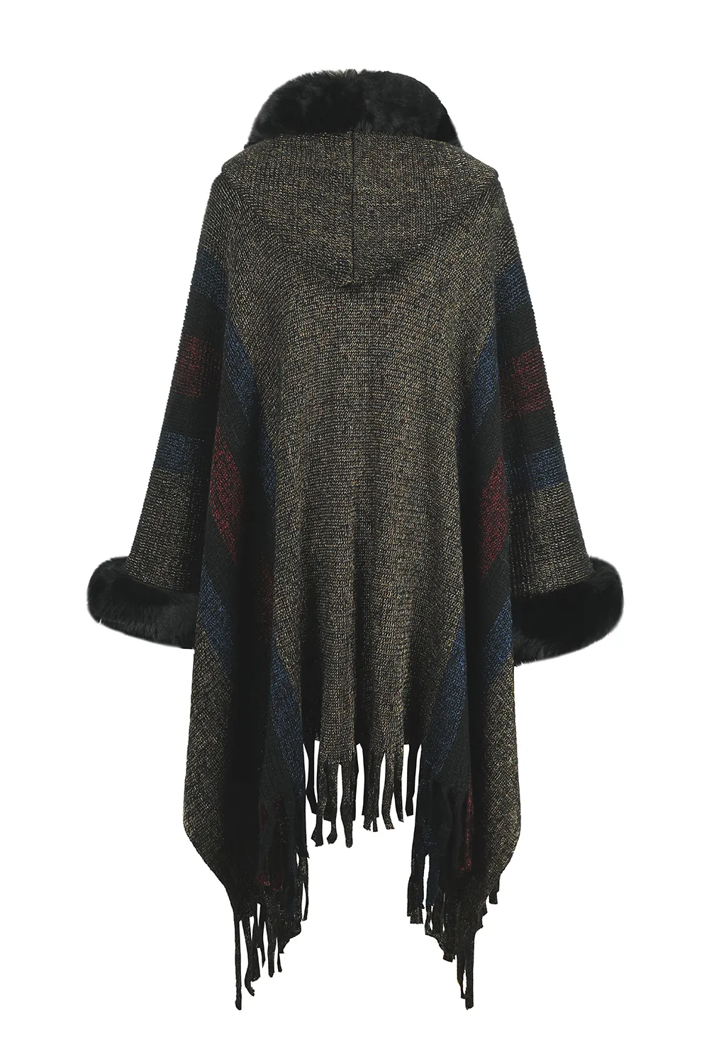 Color Block Fringe Detail Poncho, image 7