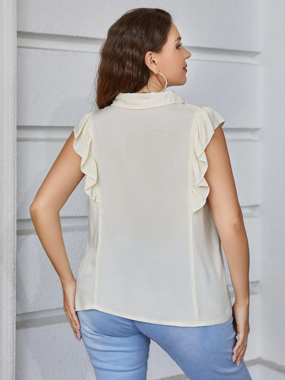 Plus Size Ruffled Cap Sleeve Shirt, image 2