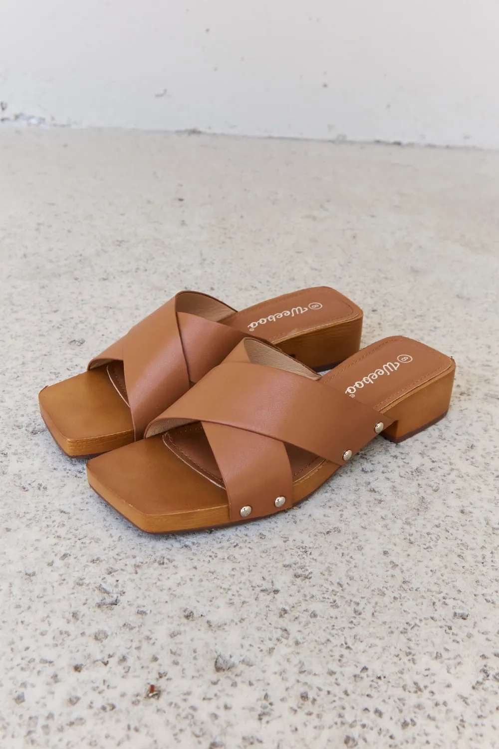 Step Into Summer Criss Cross Wooden Clog Mule in Brown, image 2