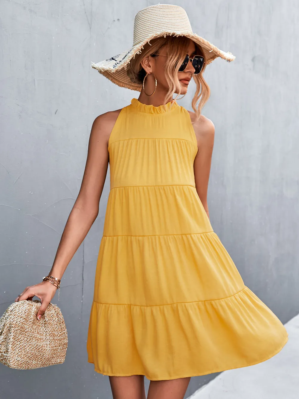 Tie Back Mock Neck Tiered Dress, image 2