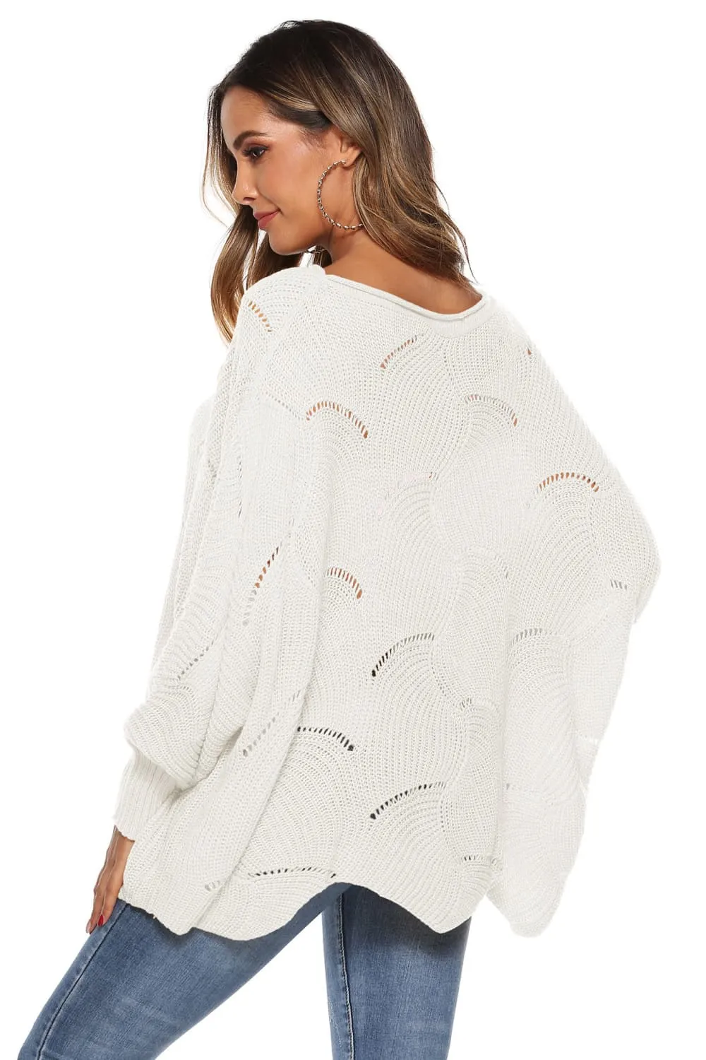 Round Neck Long Sleeve Openwork Sweater, image 9