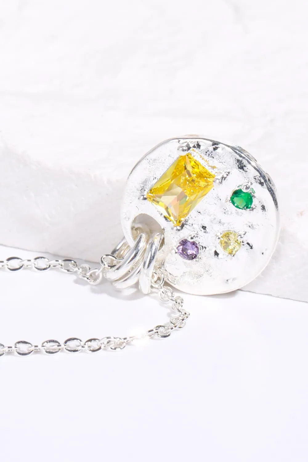Inlaid Multicolored Zircon Round Pendant Copper Necklace, image 6