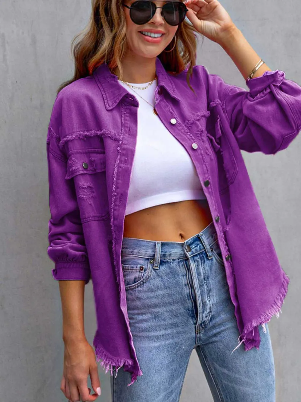 Distressed Drop Shoulder Denim Jacket, image 3