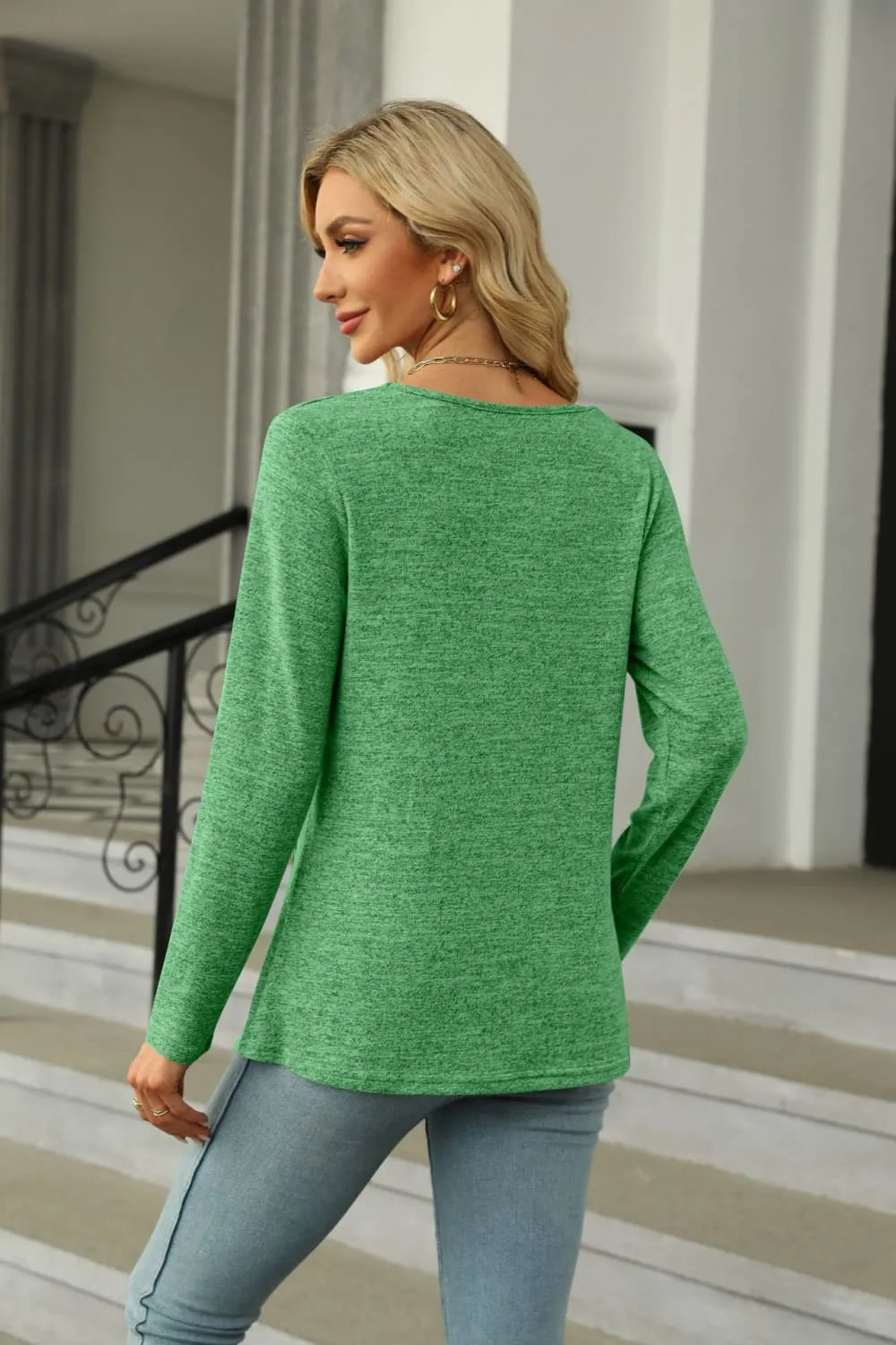 Square Neck Long Sleeve Slit T-Shirt, image 10