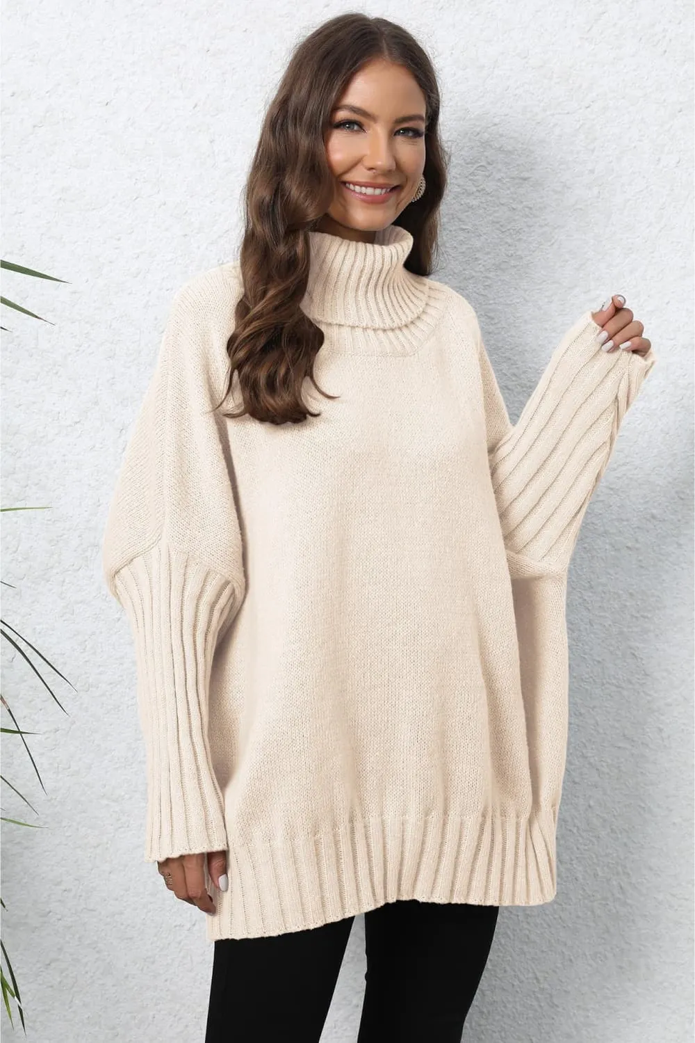 Turtle Neck Long Sleeve Ribbed Sweater, image 16