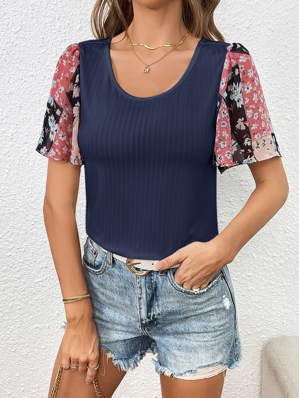 Printed Puff Sleeve Round Neck Tee, image 8
