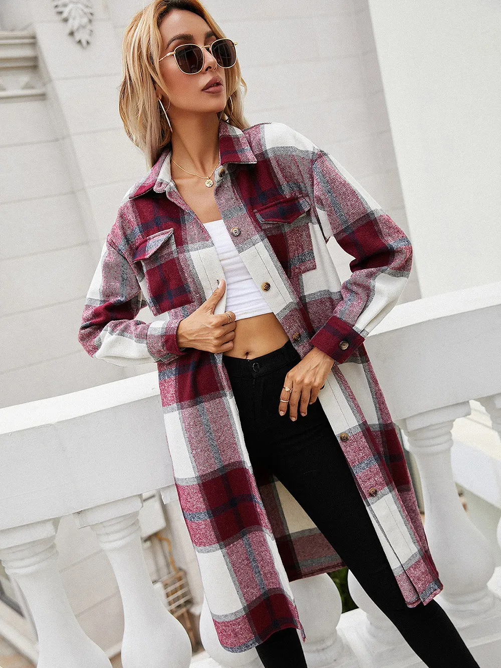 Plaid Longline Shirt Jacket, image 3