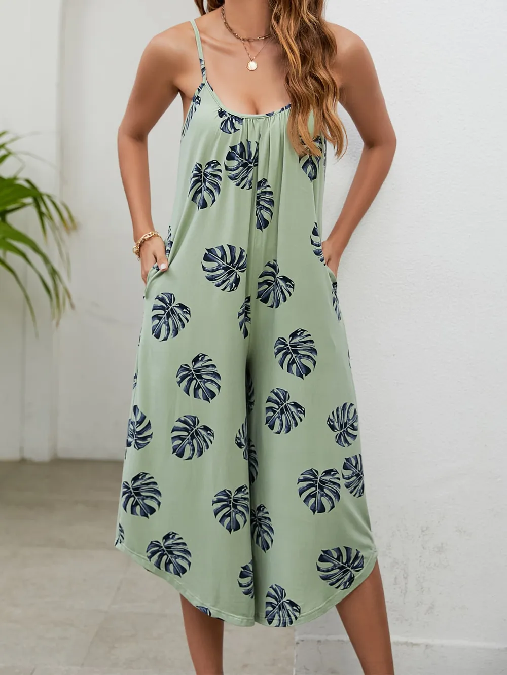 Botanical Print Spaghetti Strap Scoop Neck Jumpsuit, image 6