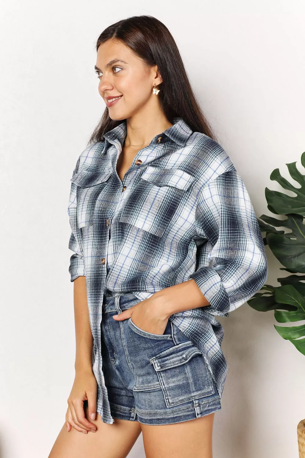 Plaid Dropped Shoulder Shirt, image 3
