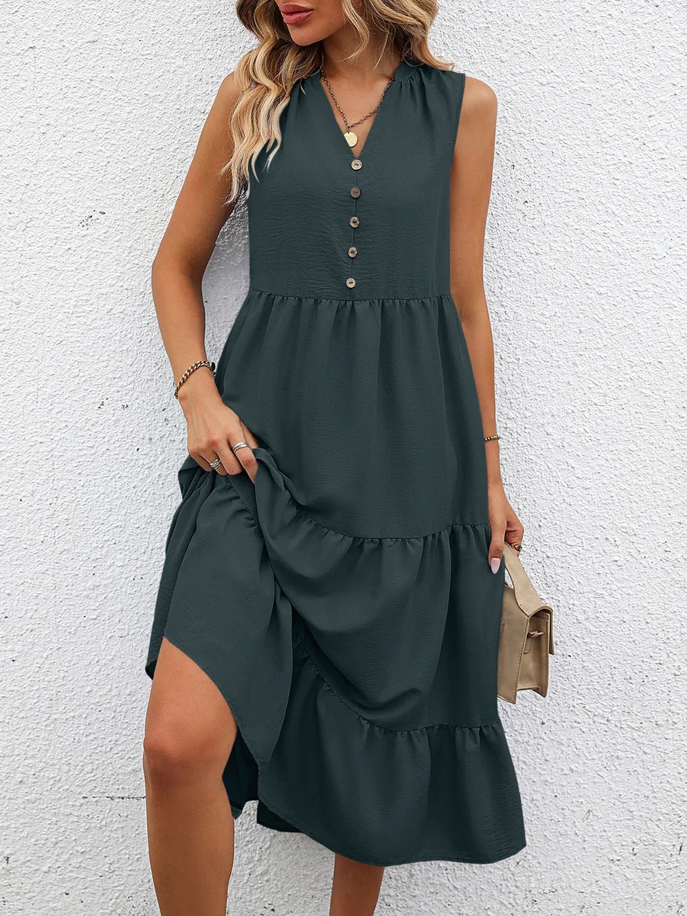 V-Neck Sleeveless Tiered Dress, image 4