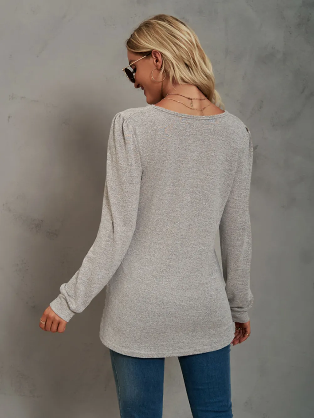 Heathered Square Neck Long Sleeve T-Shirt, image 15