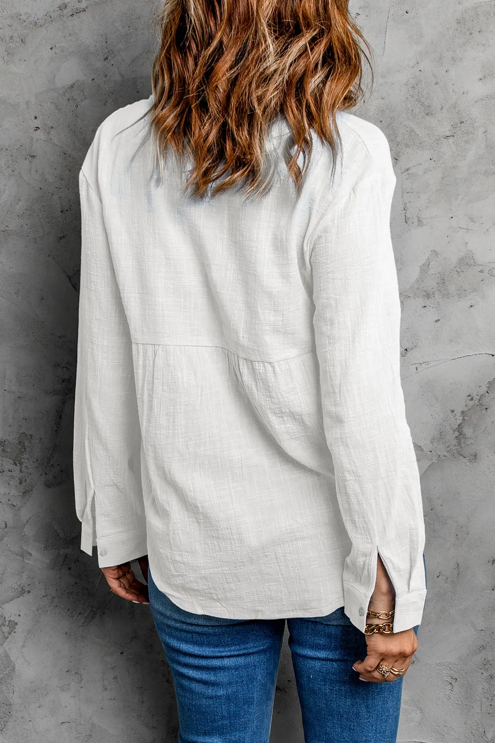 Textured Button Front Curved Hem Shirt, image 2