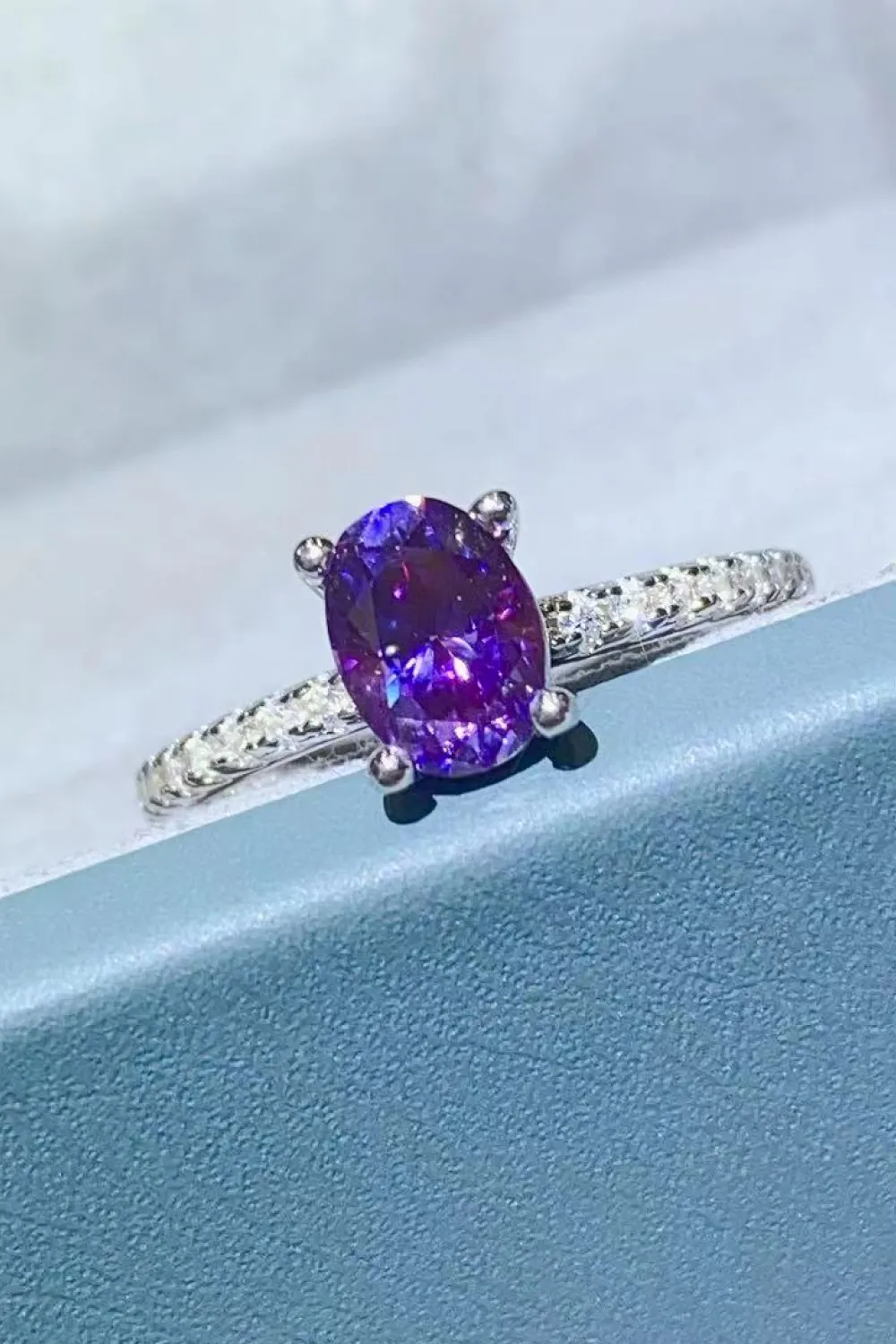 1 Carat Purple Moissanite 4-Prong Ring, image 3