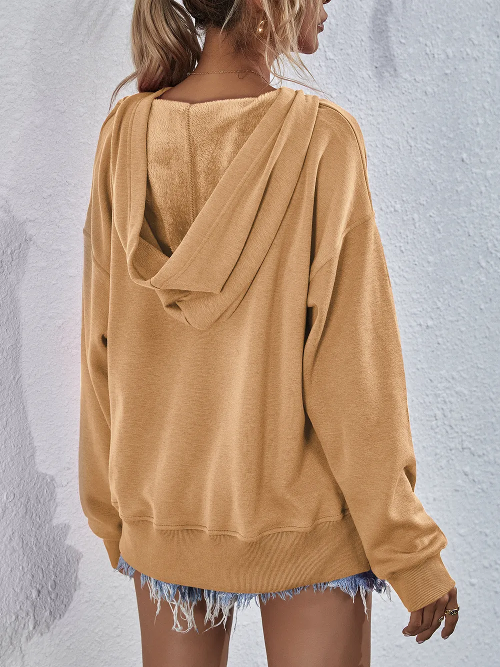 Dropped Shoulder Slit Hoodie, image 13