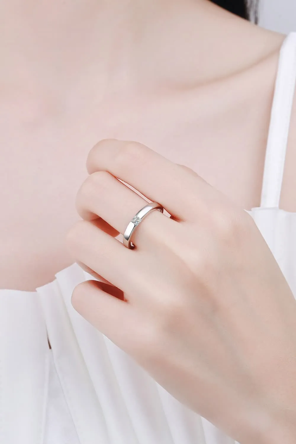 Inlaid Moissanite Rhodium-Plated Ring, image 3