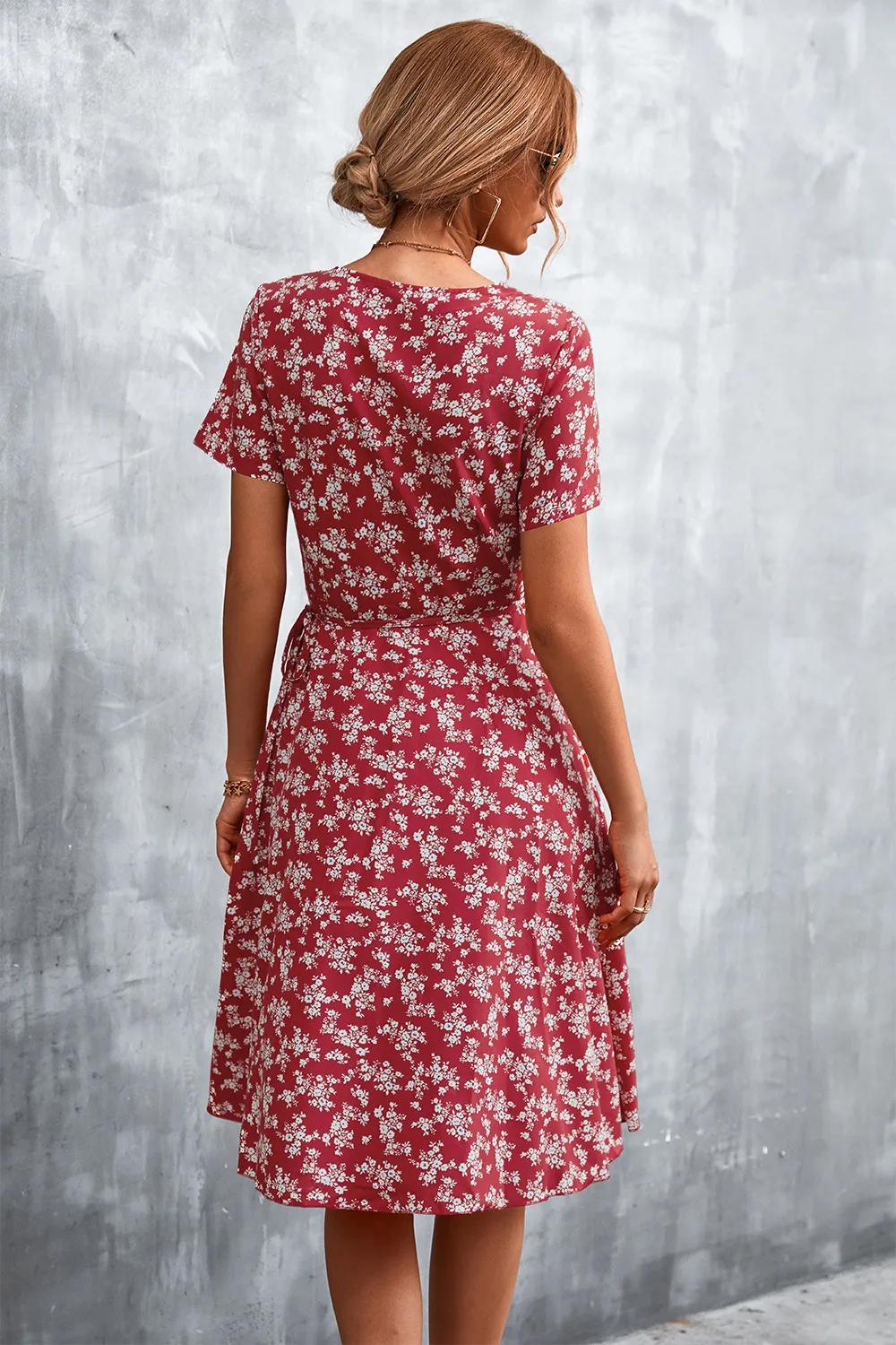 Floral Surplice Neck Flutter Sleeve Dress, image 3