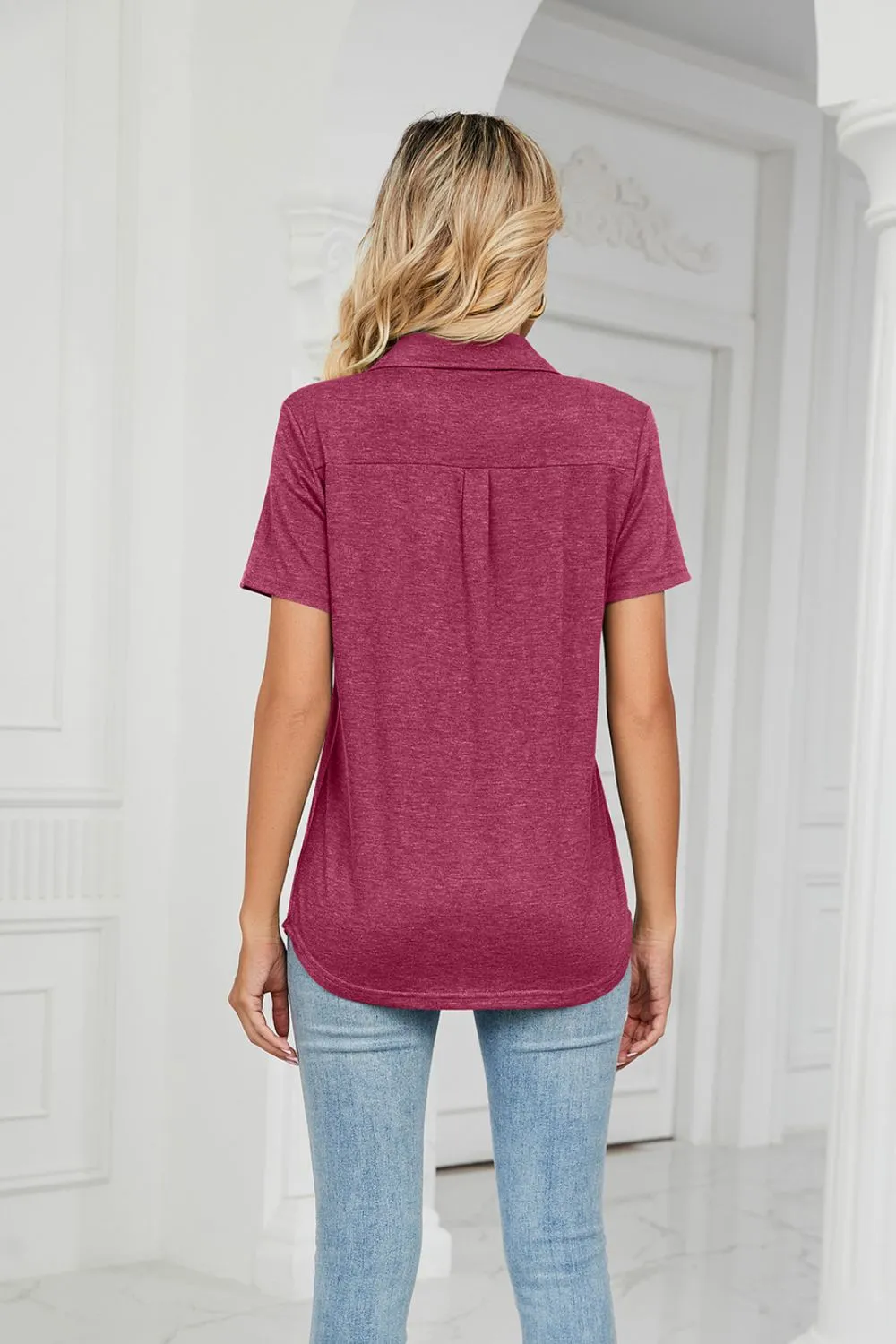 Curved Hem Johnny Collar Polo Shirt, image 6