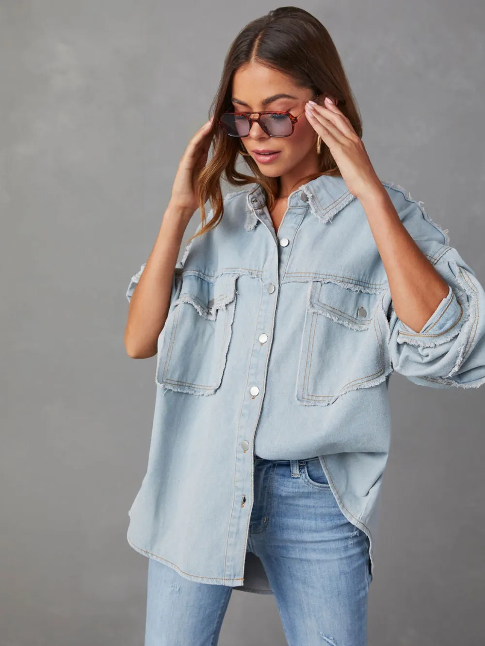 Dropped Shoulder Raw Hem Jacket, image 9