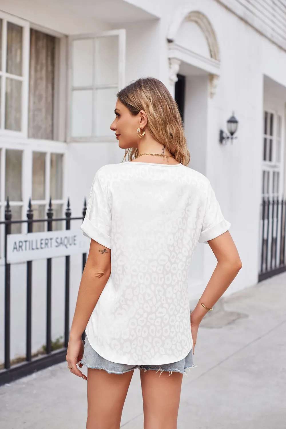 Leopard Print Curved Hem Satin Top, image 11