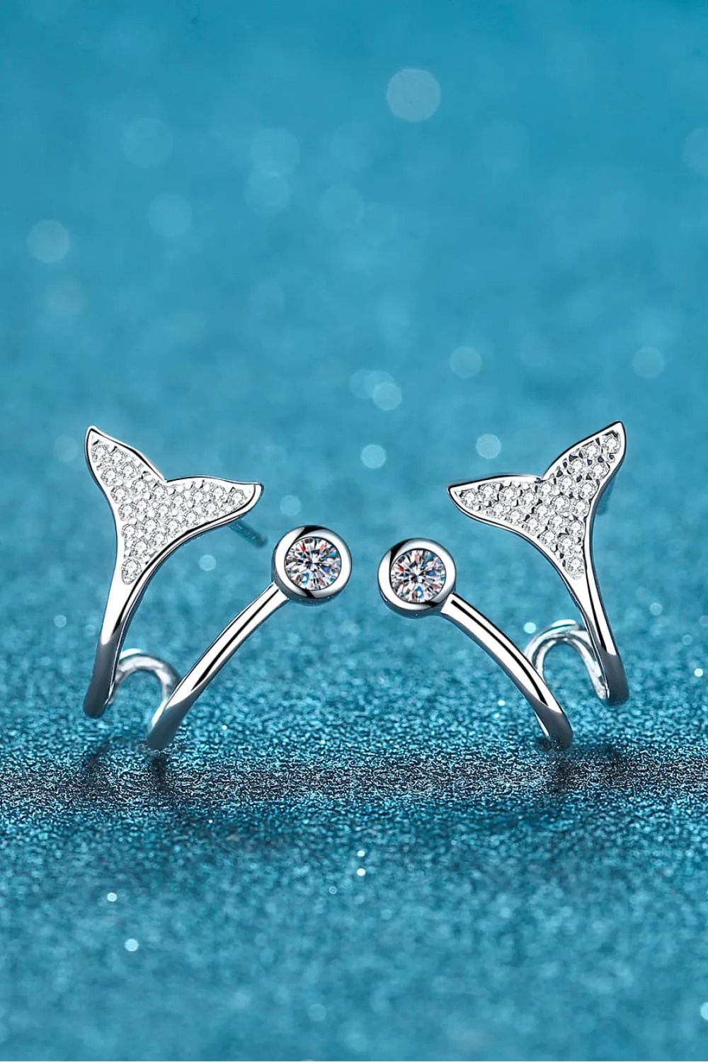 Moissanite Fishtail Rhodium-Plated Earrings, image 5