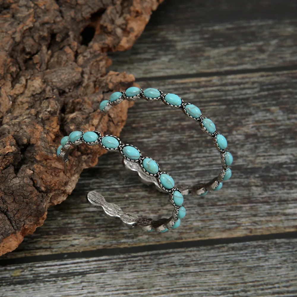 Artificial Turquoise C-Hoop Earrings, image 4