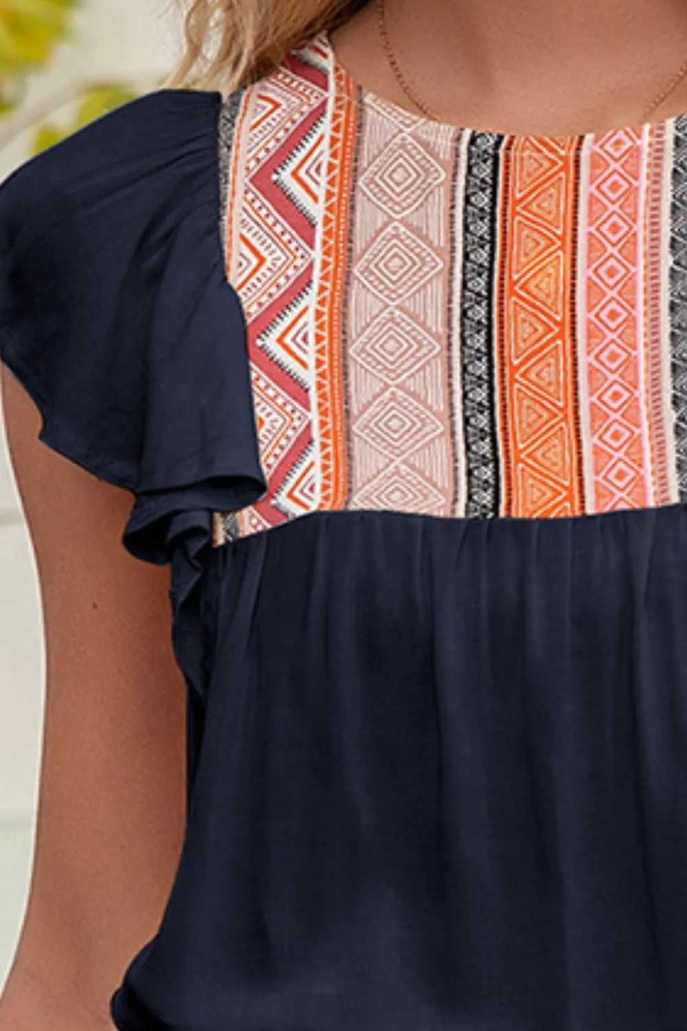 Contrast Print Butterfly Sleeve Top, image 12