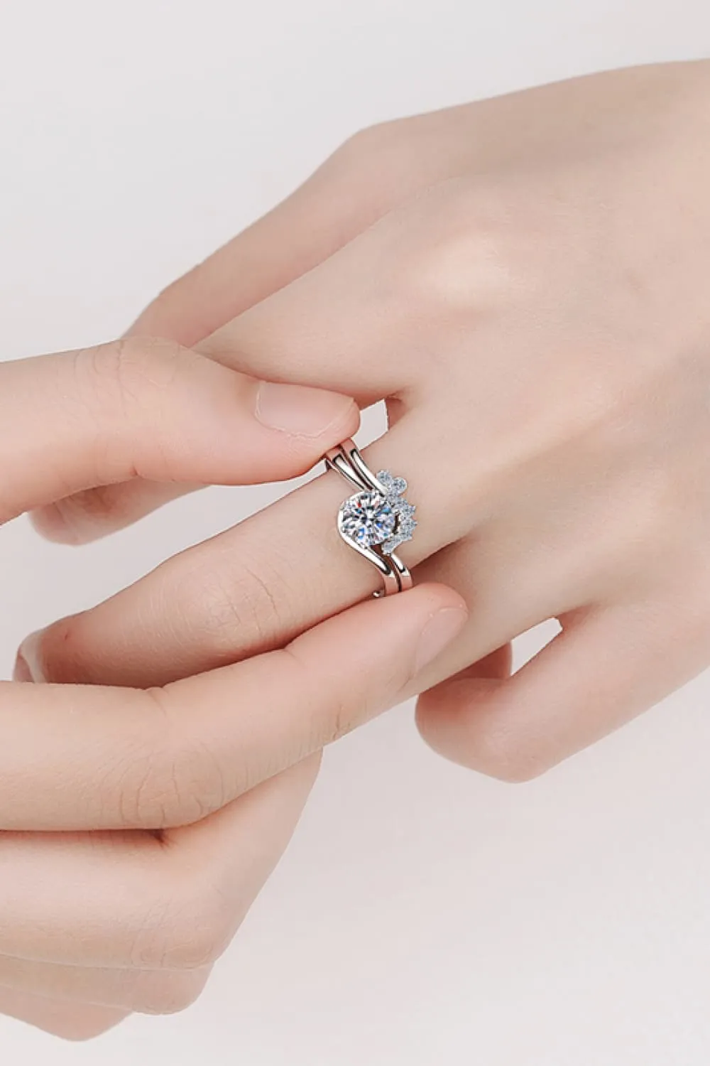 Moissanite Rhodium-Plated Two-Piece Ring Set, image 2